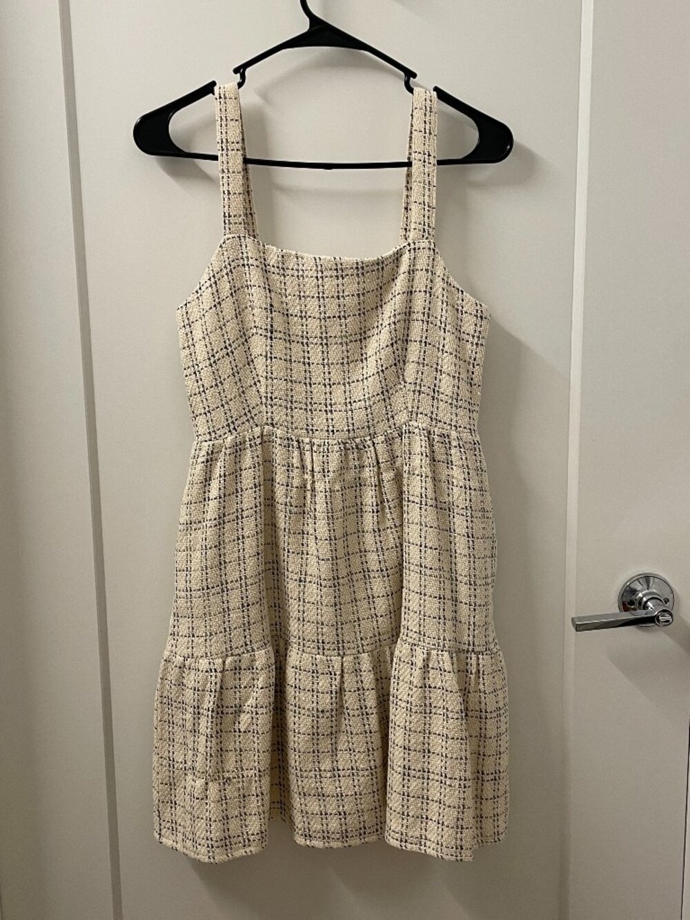 Cream and Black Tweed Plaid Dress